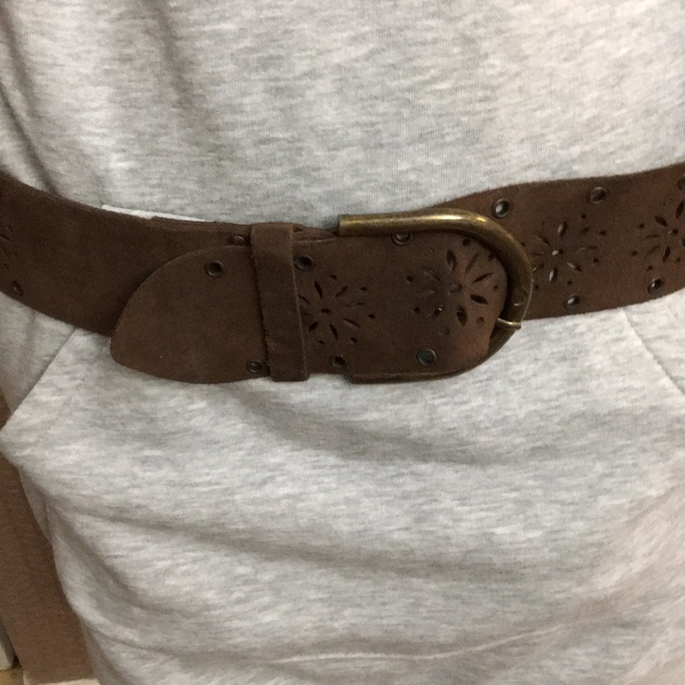 Brown suede belt w/Cut out Little designs around